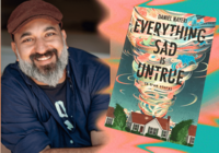 Author Daniel Nayeri next to his book, 'Everything Sad is Untrue'.