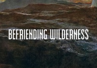 Befriending Wilderness text over rock painting