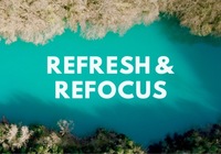 Turquoise water background with Refresh and Refocus text