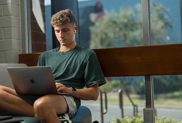 student studying inside