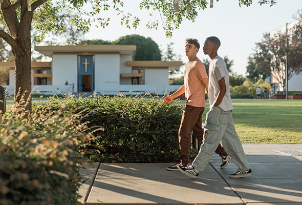 students walking outside