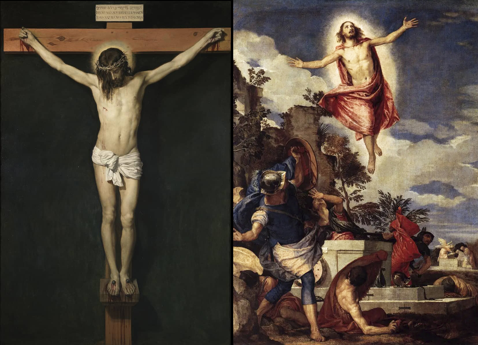 Christ on the Cross - left and Resurrection of Christ (right)