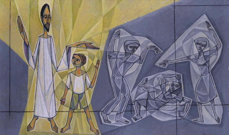 The Healing of the Lunatic Boy - oil on canvas board