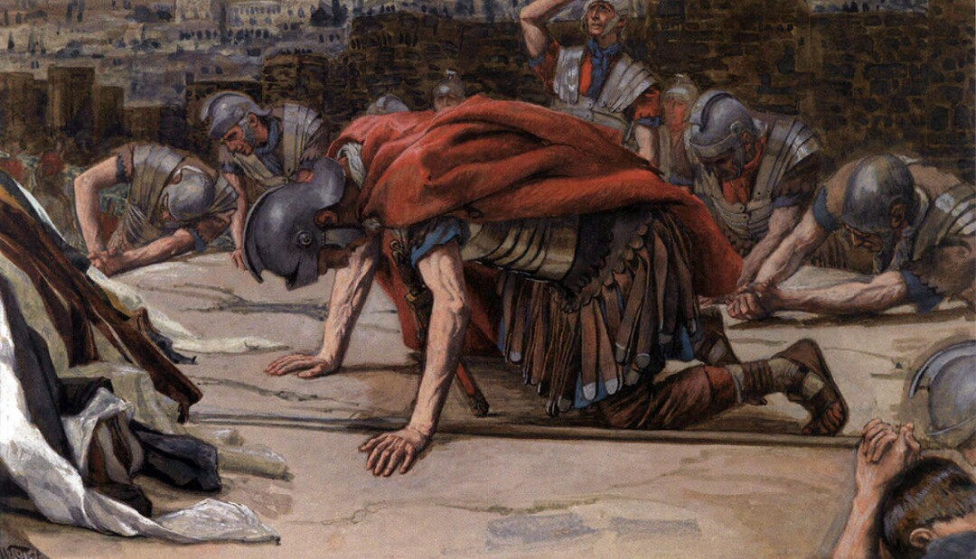 The Confession of the Centurion - Opaque watercolor over graphite on gray wove paper