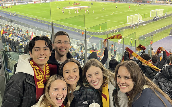 group of students at football match