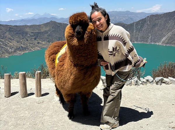 Biola student posing with animal