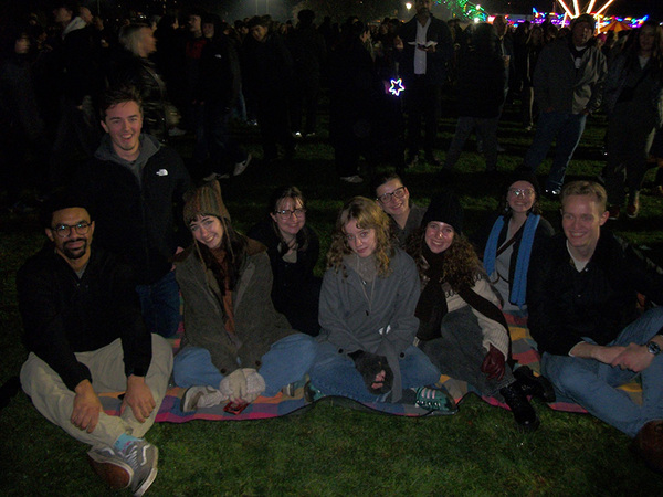 students hanging out at night