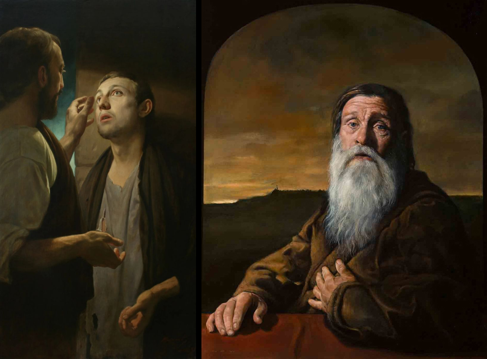 Healing of the Blind Man and  Whereas I was Blind, Now I See - both oil on canvas