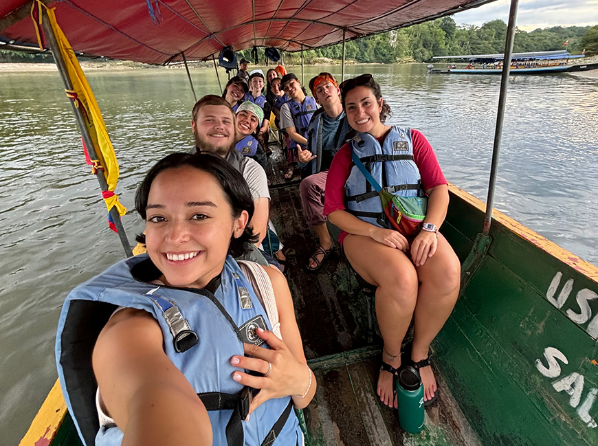 students on boat