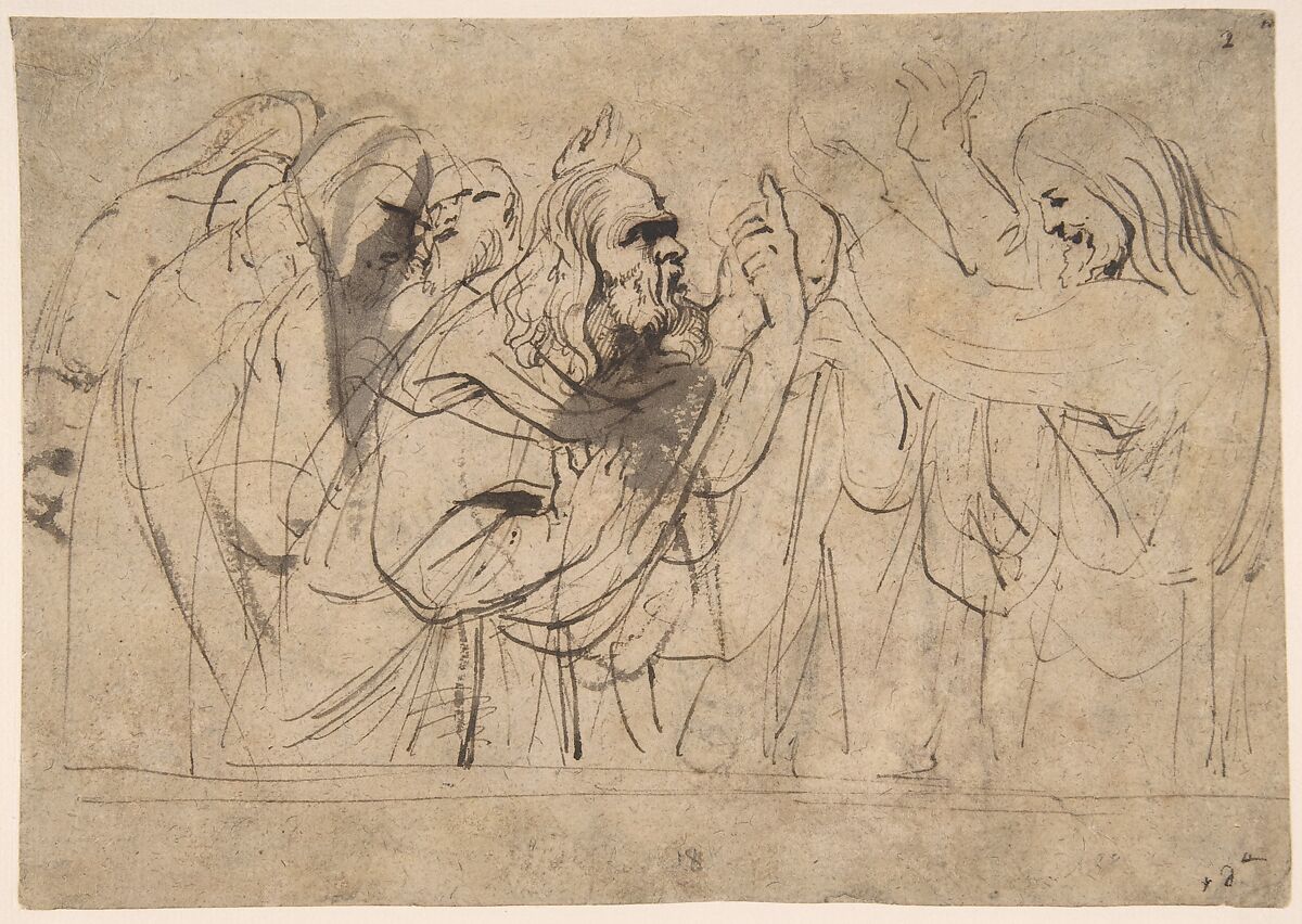 Christ and the Pharisees - Pen and brown ink, brown wash on paper