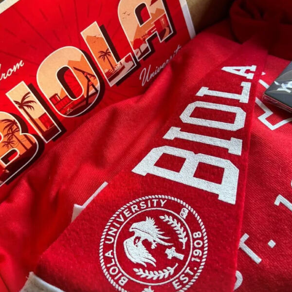 Biola pennant, postcard and t-shirt