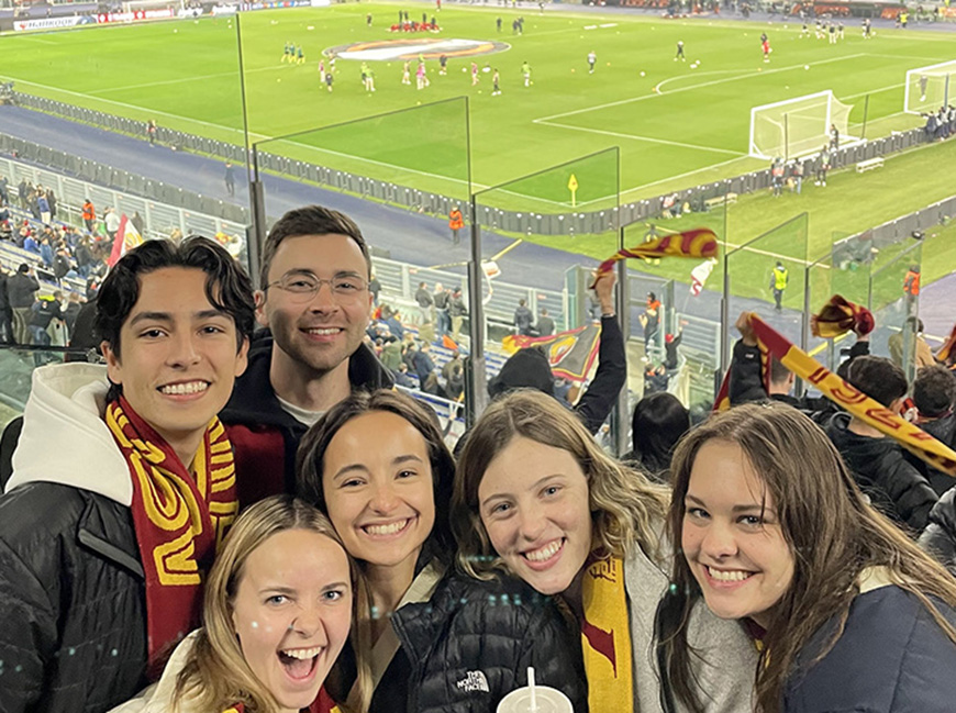 group of students at football match