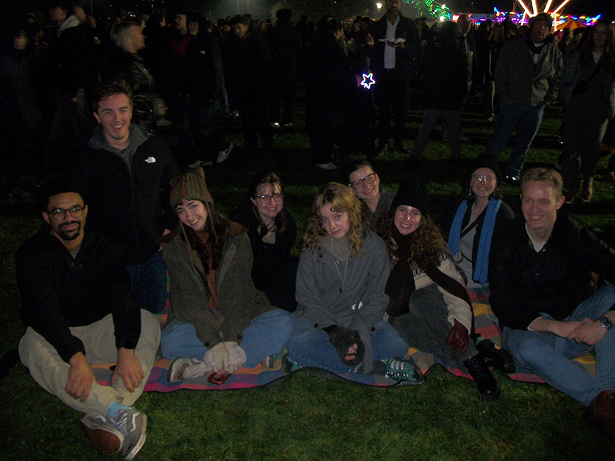 students hanging out at night